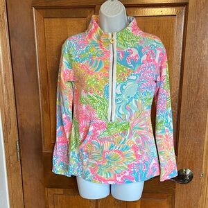 Lilly Pulitzer UPF 50+ Skipper Popover multicolor  floral half-zip neckline XS